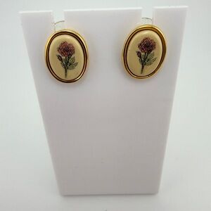 Vintage Barlow Rose Enamel Ceramic Stud Earrings